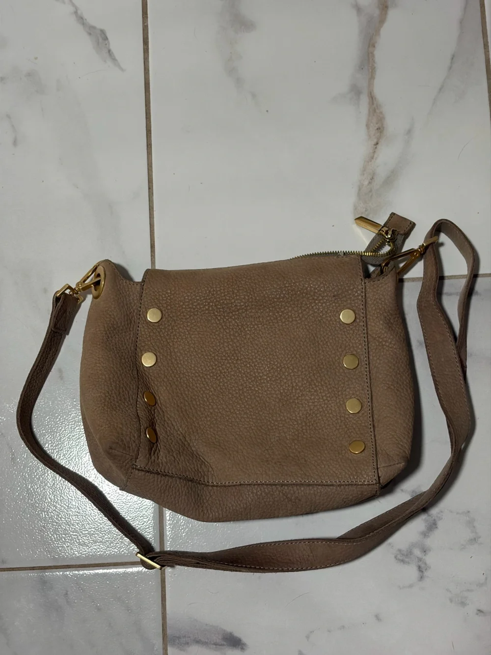 Hammitt Bryant Medium Grey Natural Leather Crossbody Bag Gold